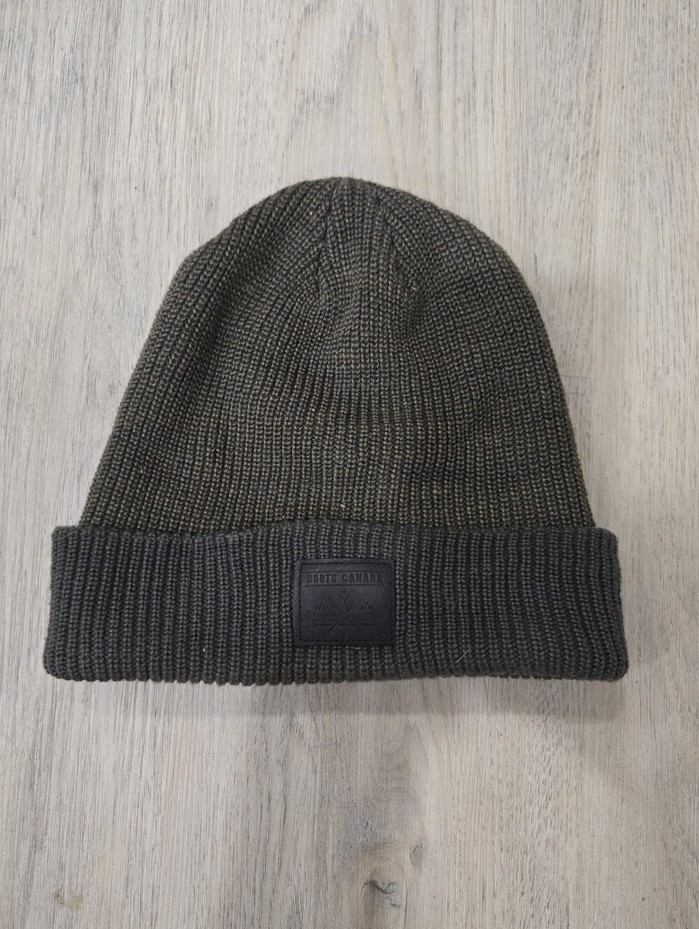 Roots Two Toned Dark Olive Ribbed Knit Beanie